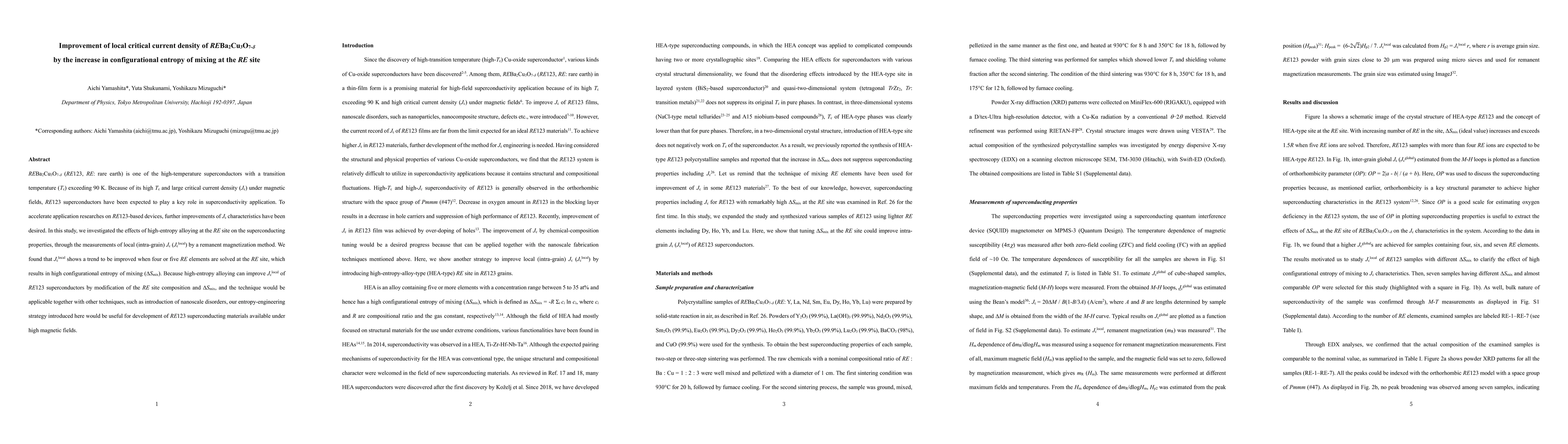 Thumbnail for Improvement of local critical current density of REBa2Cu3O7-d by the
  increase in configurational entropy of mixing at the RE site