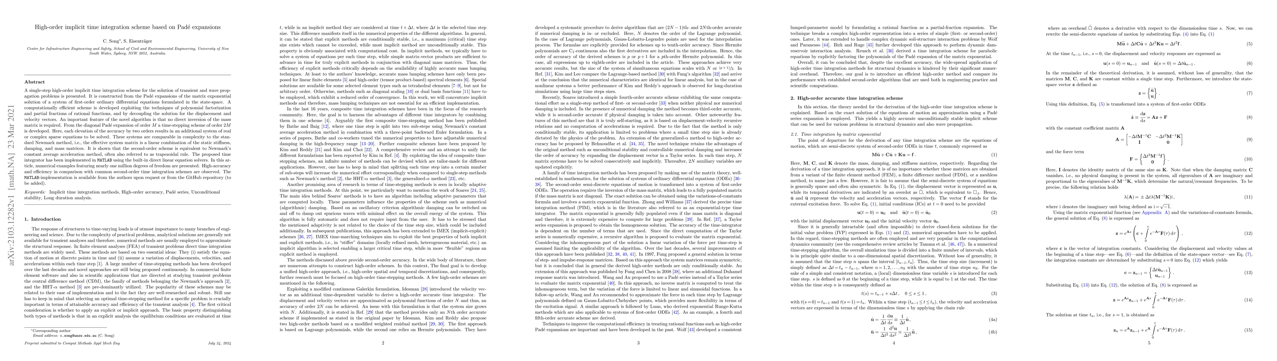 Thumbnail for High-order implicit time integration scheme based on Pad\'e expansions