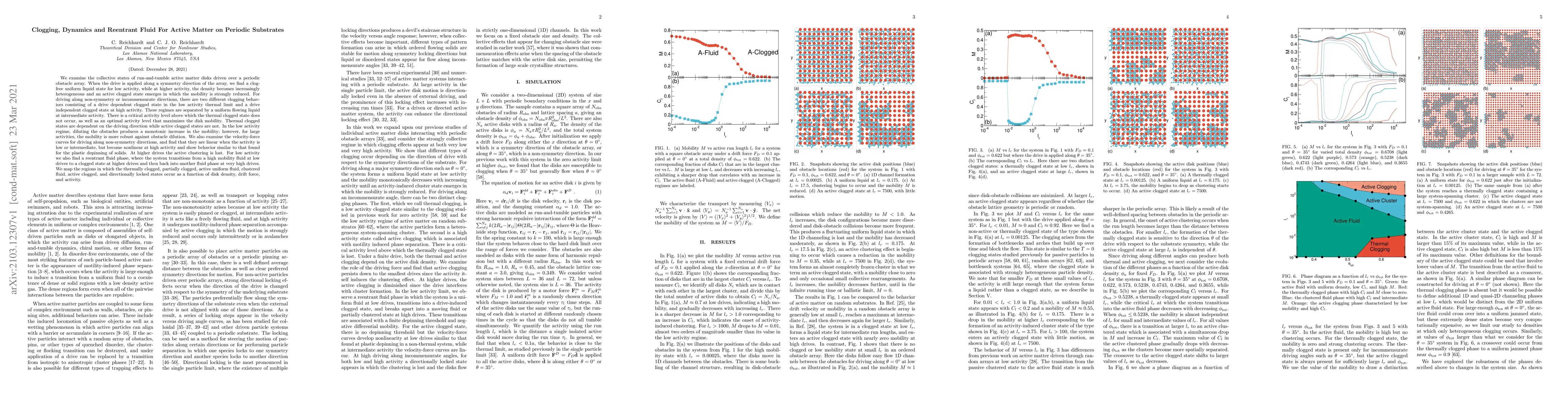 Thumbnail for Clogging, Dynamics and Reentrant Fluid for Active Matter on Periodic
  Substrates