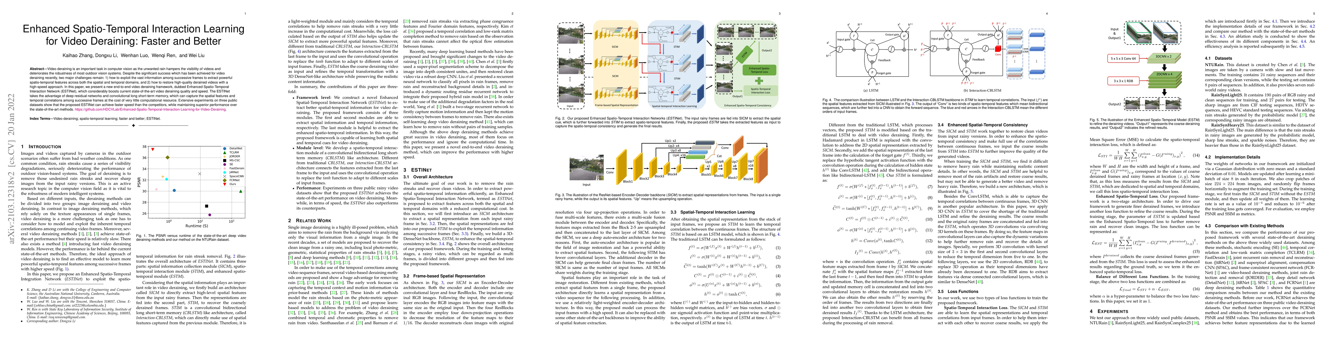 Thumbnail for Enhanced Spatio-Temporal Interaction Learning for Video Deraining: A
  Faster and Better Framework
