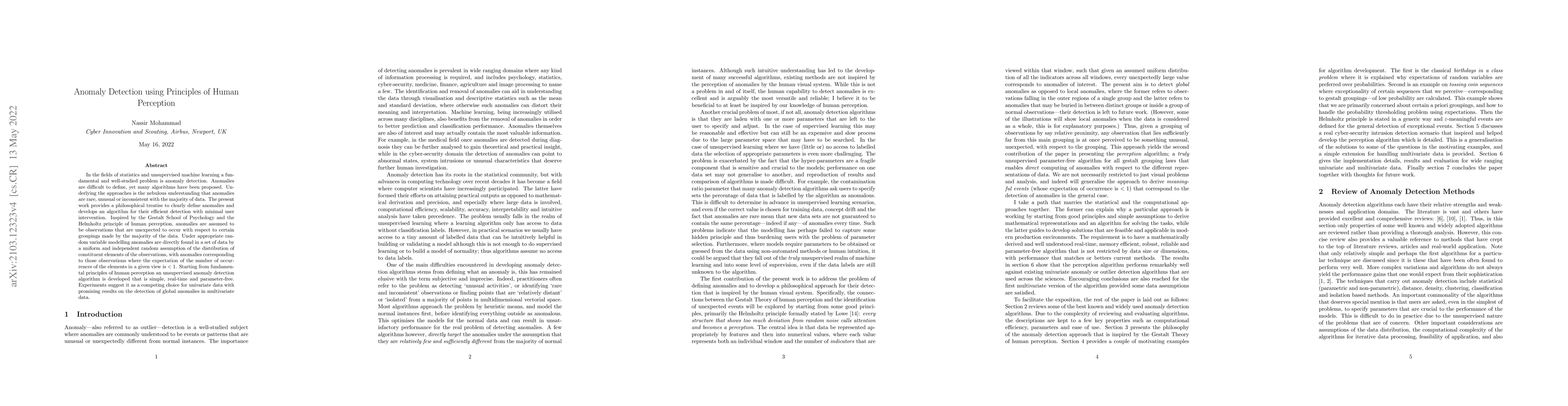 Thumbnail for Anomaly Detection using Principles of Human Perception