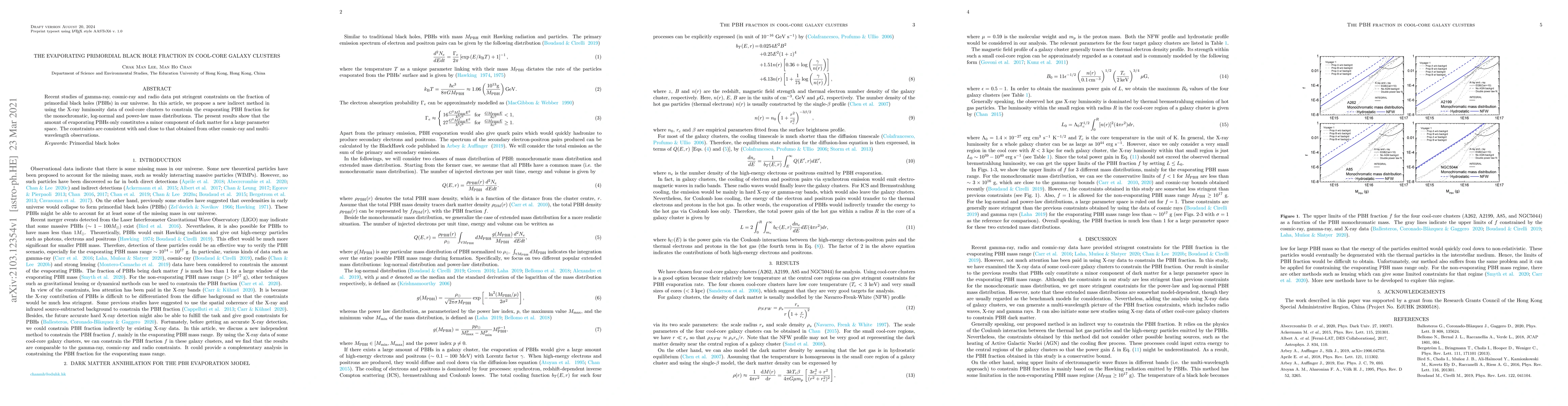 Thumbnail for The evaporating primordial black hole fraction in cool-core galaxy
  clusters