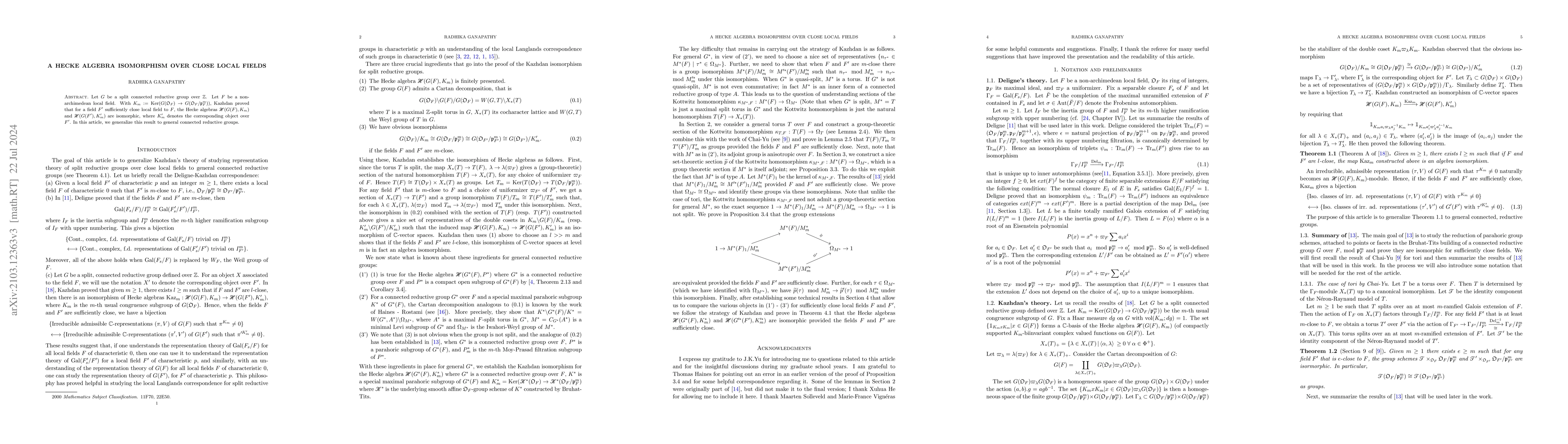 Thumbnail for A Hecke algebra isomorphism over close local fields