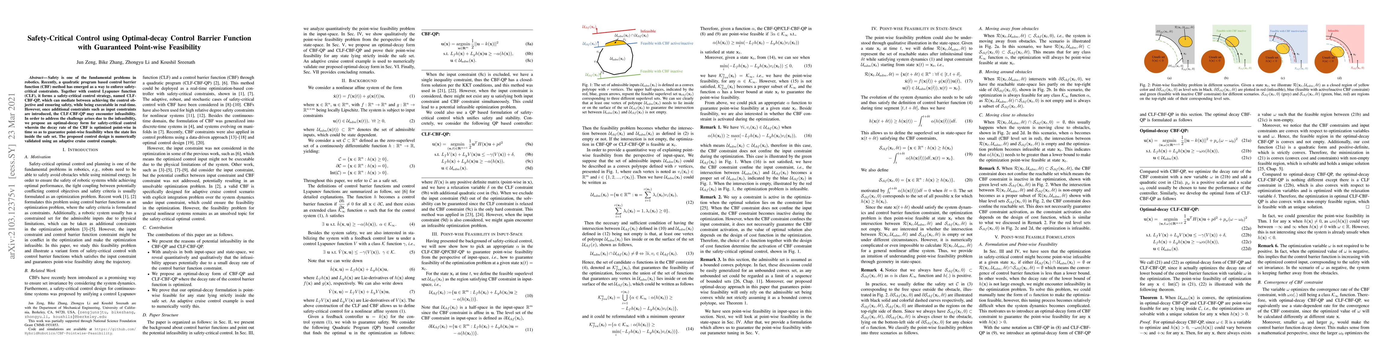 Thumbnail for Safety-Critical Control using Optimal-decay Control Barrier Function
  with Guaranteed Point-wise Feasibility