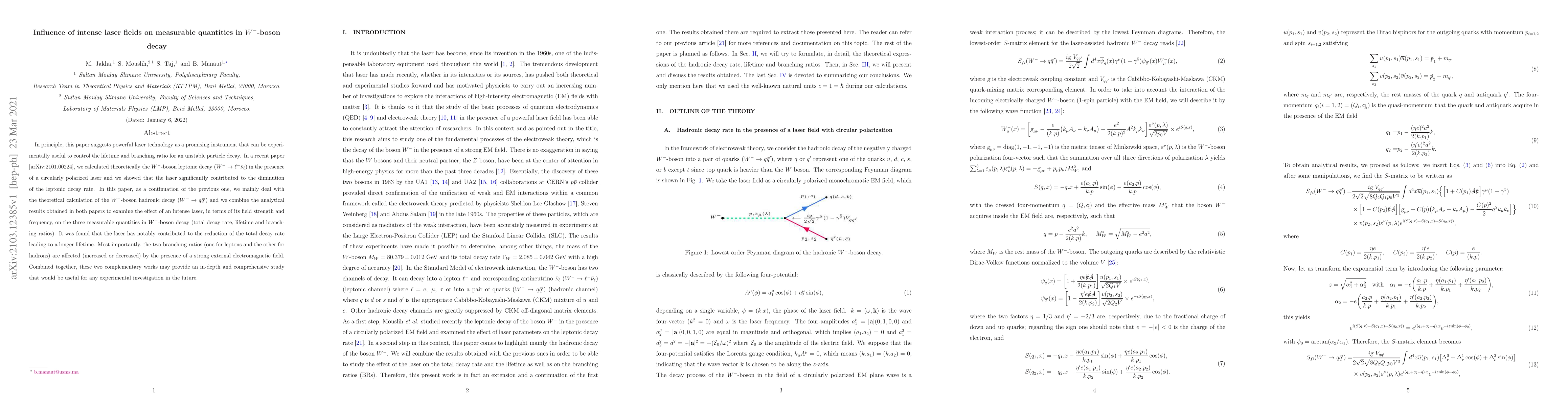 Thumbnail for Influence of intense laser fields on measurable quantities in
  $W^{-}$-boson decay