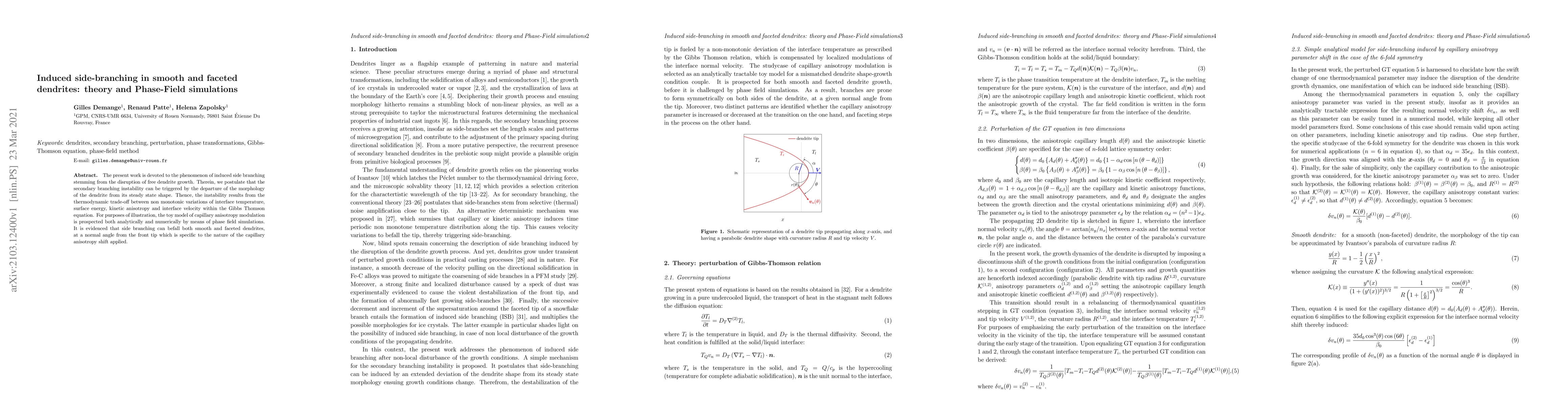 Thumbnail for Induced side-branching in smooth and faceted dendrites: theory and
  Phase-Field simulations