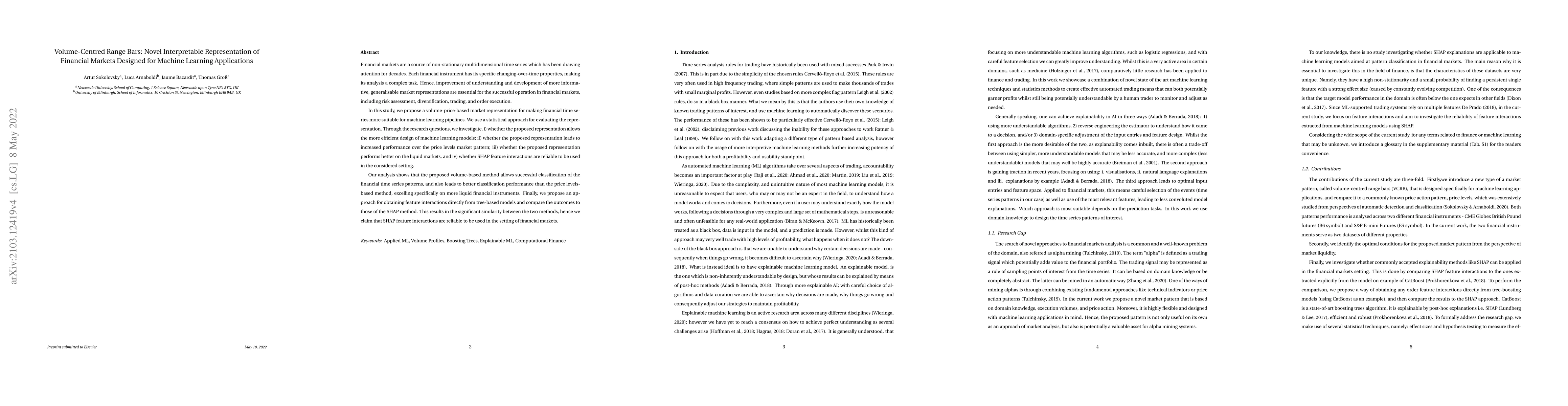 Thumbnail for Volume-Centred Range Bars: Novel Interpretable Representation of
  Financial Markets Designed for Machine Learning Applications