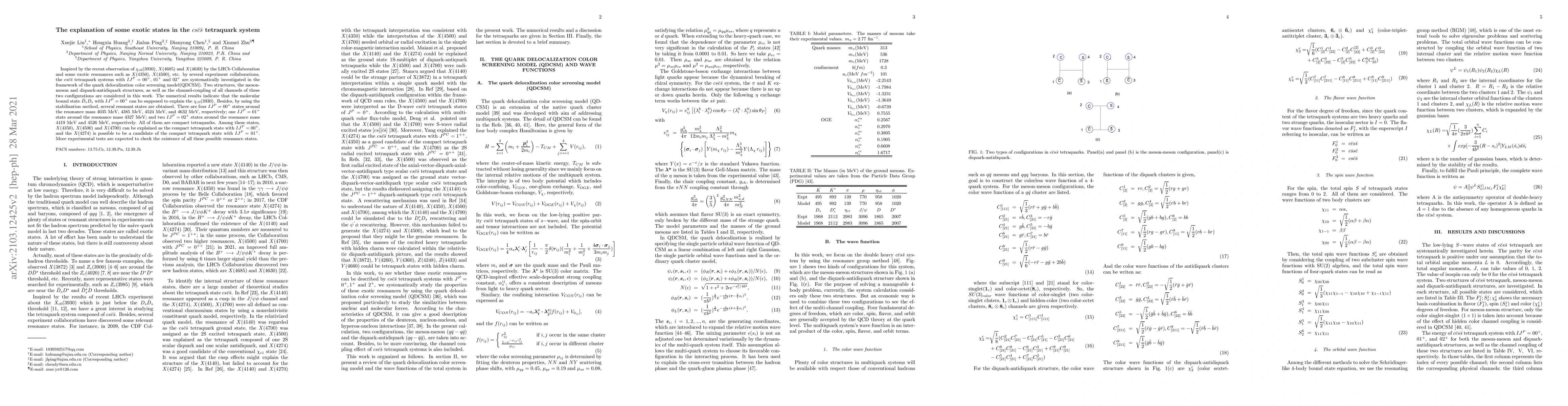 Thumbnail for The explanation of some exotic states in the $cs\bar{c}\bar{s}$
  tetraquark system