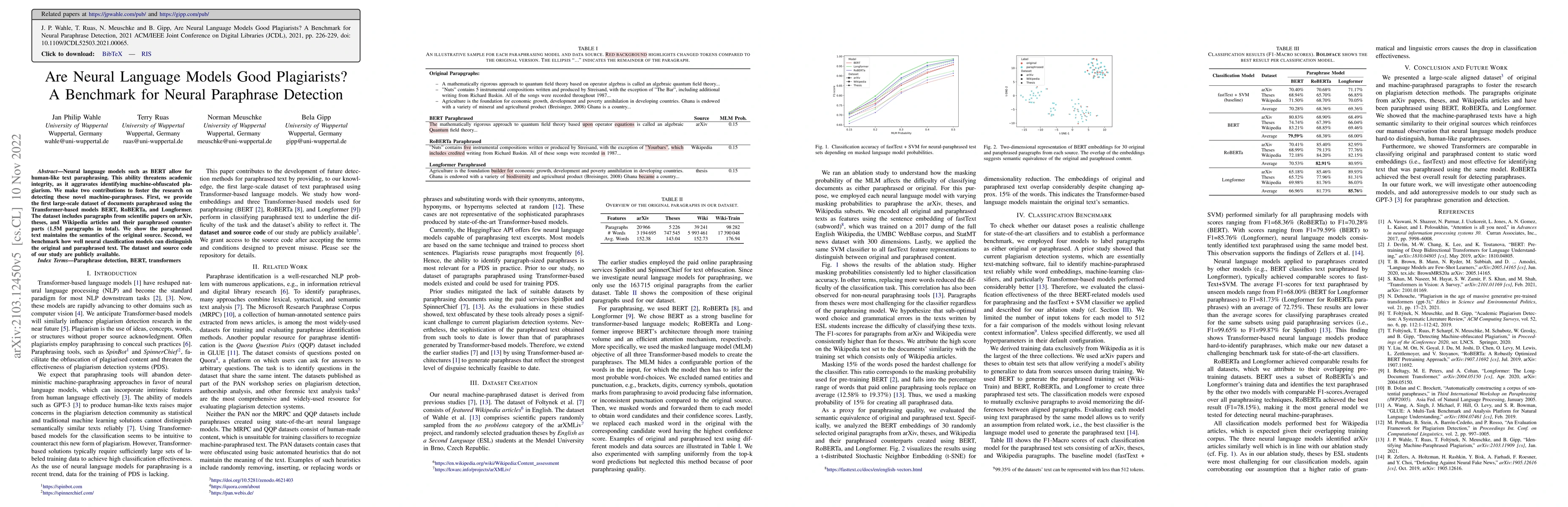 Thumbnail for Are Neural Language Models Good Plagiarists? A Benchmark for Neural
  Paraphrase Detection