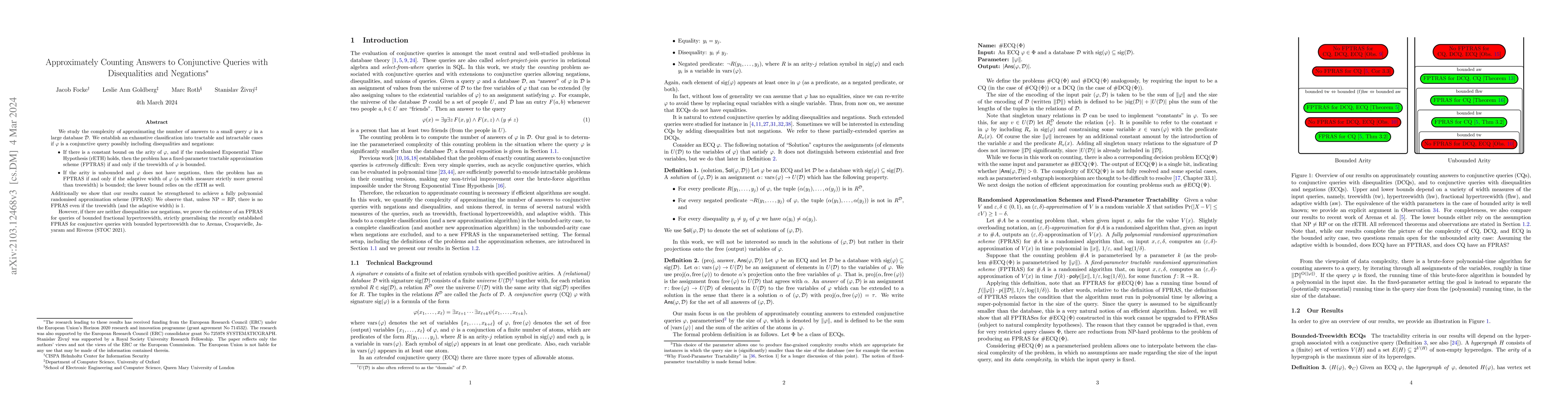 Thumbnail for Approximately Counting Answers to Conjunctive Queries with Disequalities
  and Negations