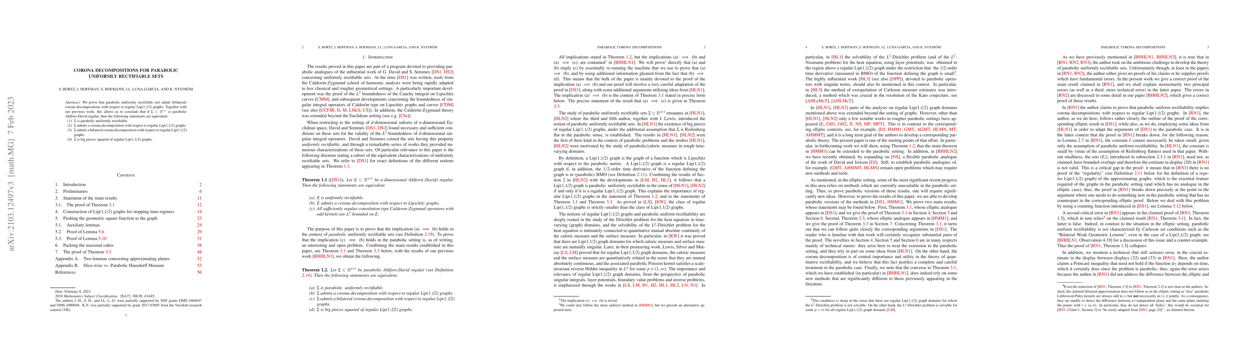 Thumbnail for Corona Decompositions for Parabolic Uniformly Rectifiable Sets
