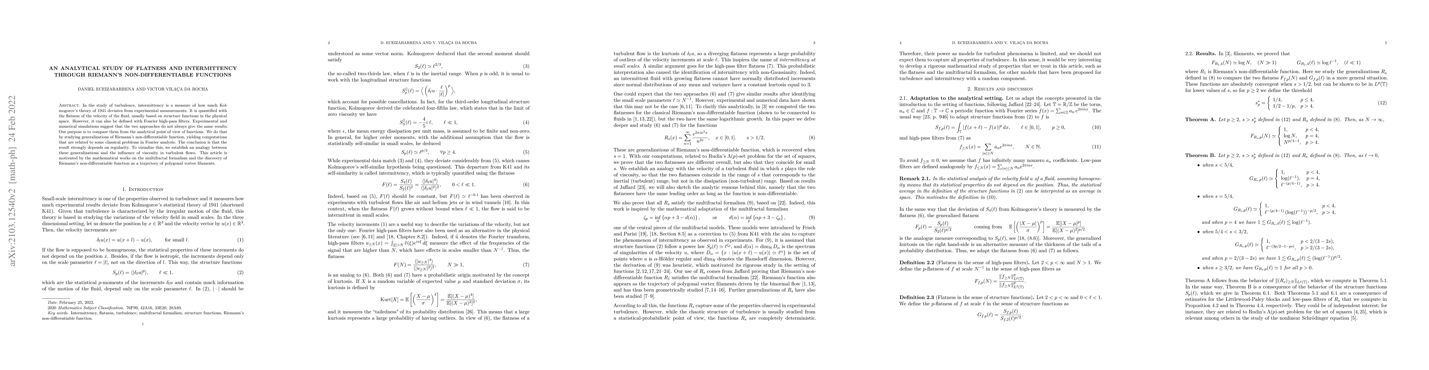 Thumbnail for An analytical study of flatness and intermittency through Riemann's
  non-differentiable functions
