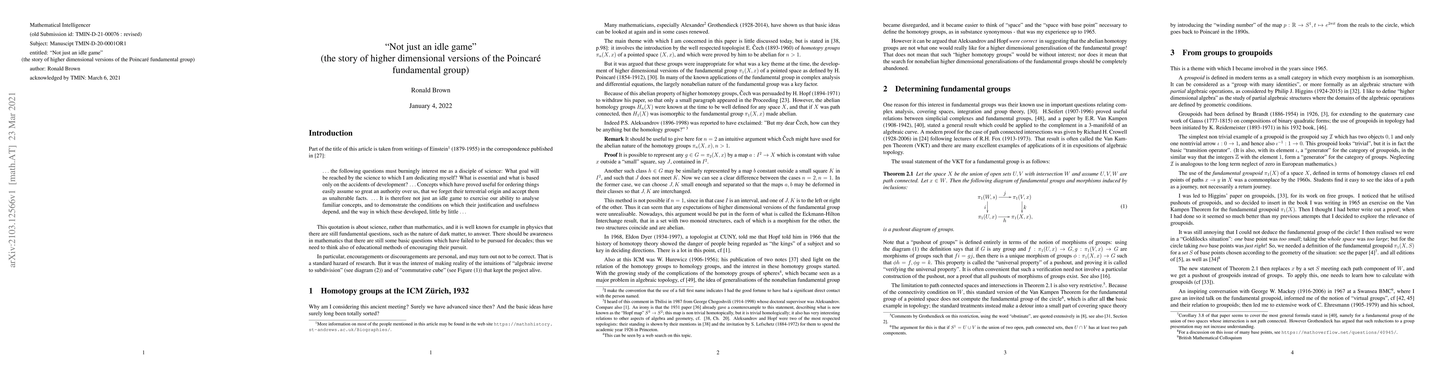 Thumbnail for Not just an idle game" (the story of higher dimensional versions of the
  Poincar{\'e} fundamental group)