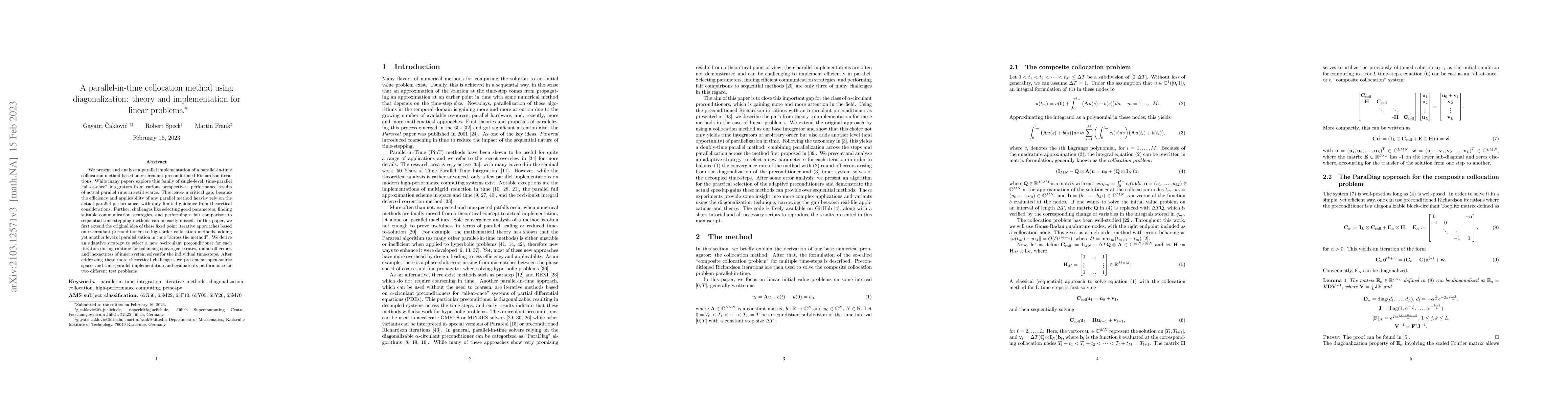 Thumbnail for A parallel-in-time collocation method using diagonalization: theory and
  implementation for linear problems