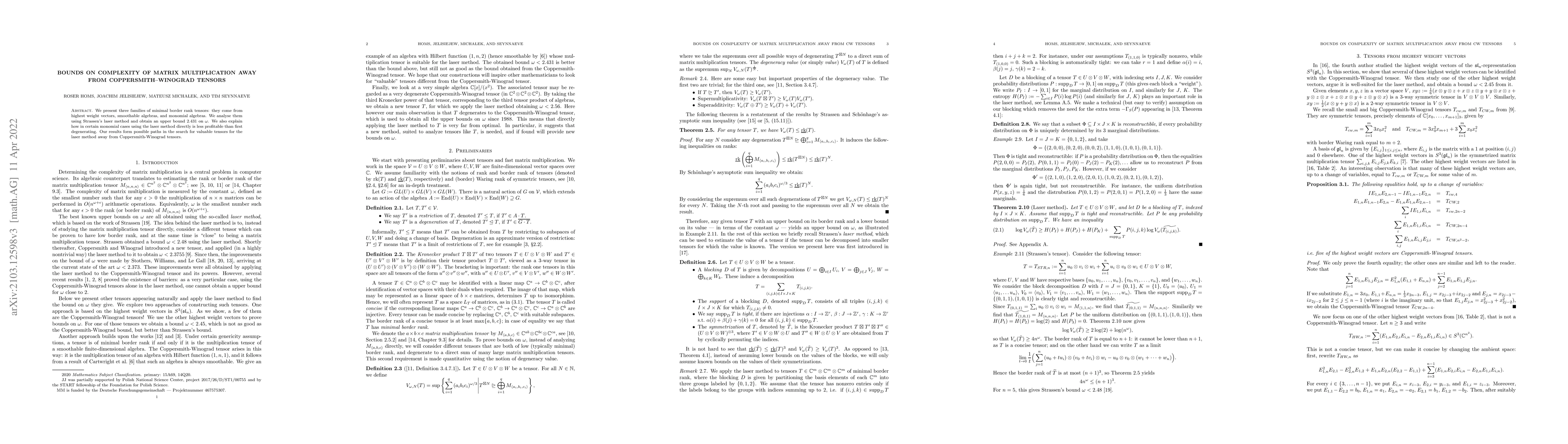 Thumbnail for Bounds on complexity of matrix multiplication away from CW tensors