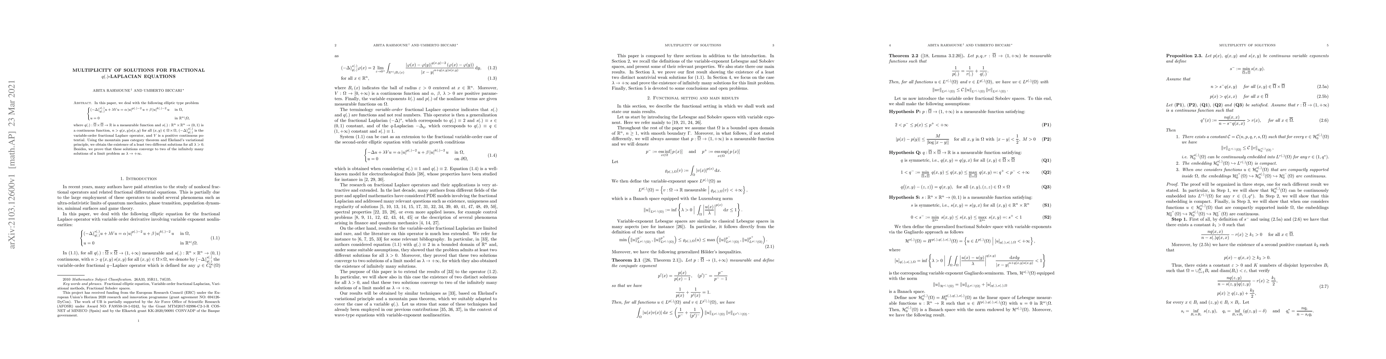 Thumbnail for Multiplicity of solutions for fractional $q(.)$-Laplacian equations