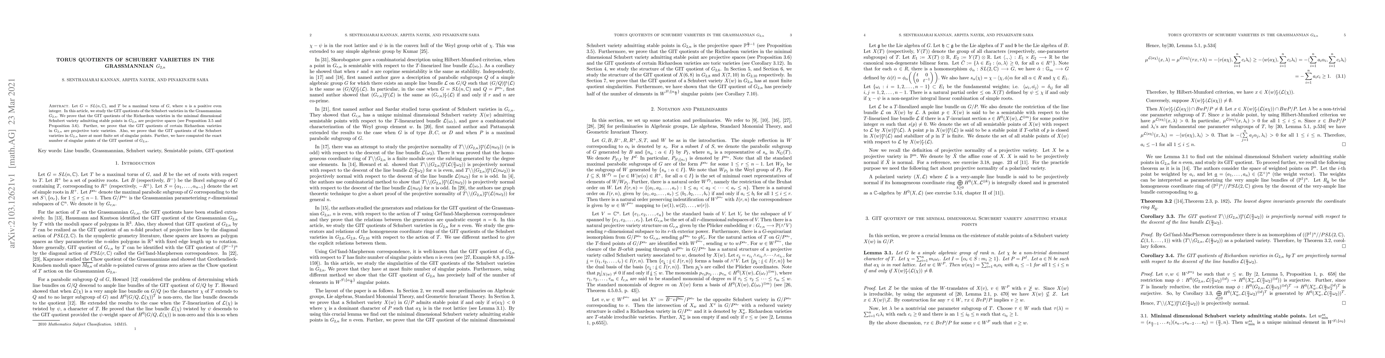 Thumbnail for Torus quotients of Schubert varieties in the Grassmannian $G_{2,n}$