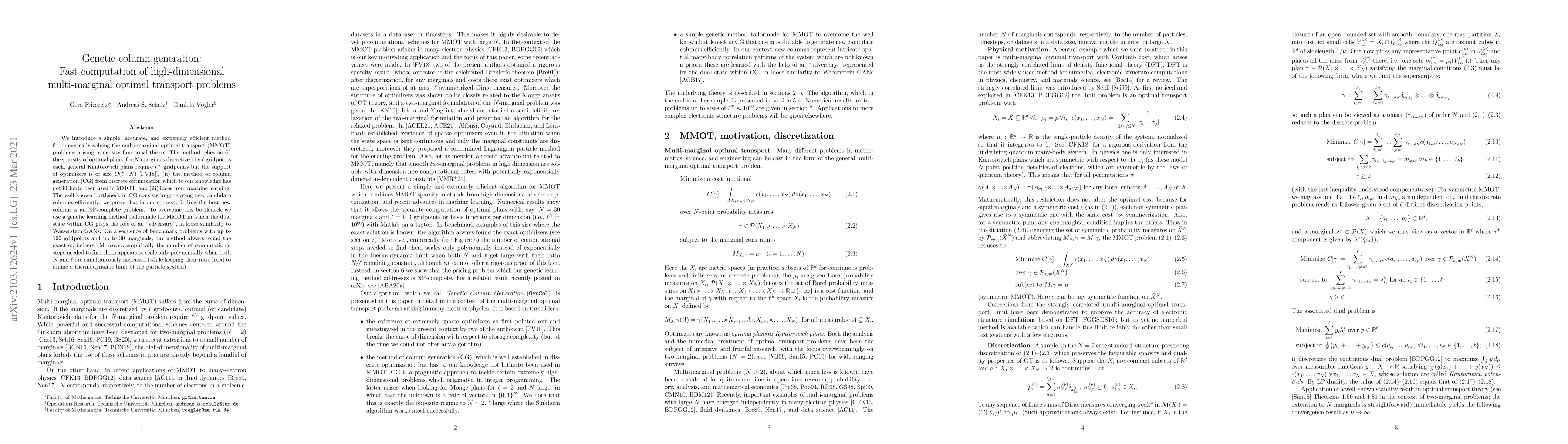 Thumbnail for Genetic column generation: Fast computation of high-dimensional
  multi-marginal optimal transport problems