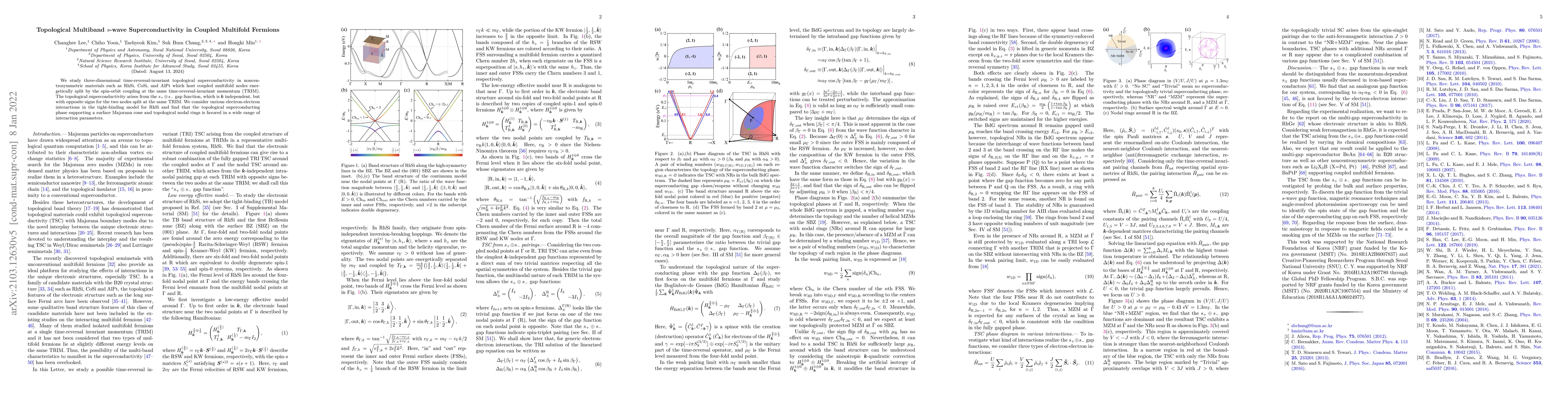 Thumbnail for Topological multiband s-wave superconductivity in coupled multifold
  fermions