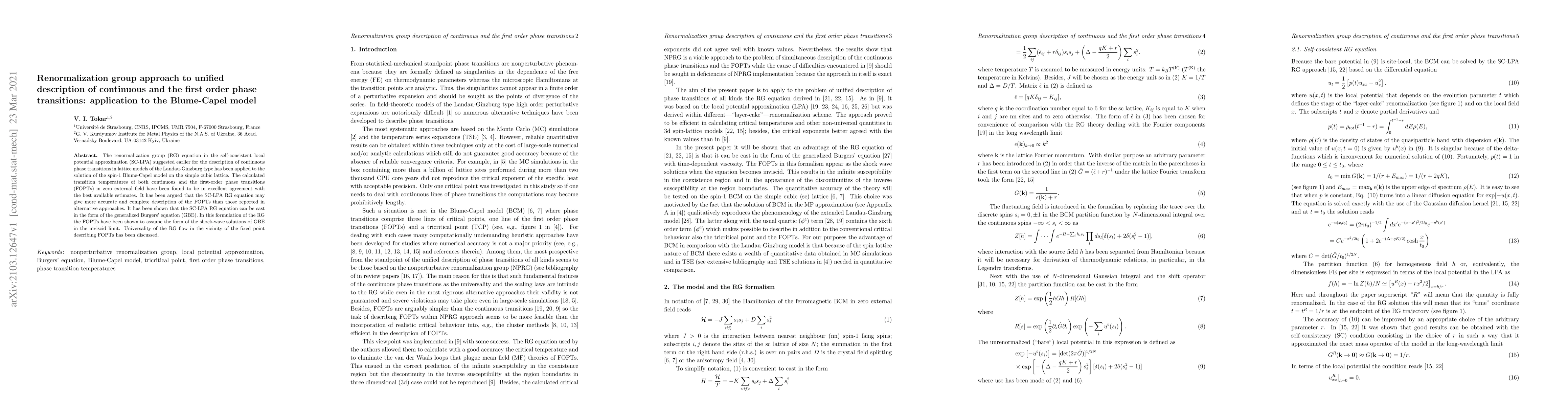 Thumbnail for Renormalization group approach to unified description of continuous and
  the first order phase transitions: application to the Blume-Capel model