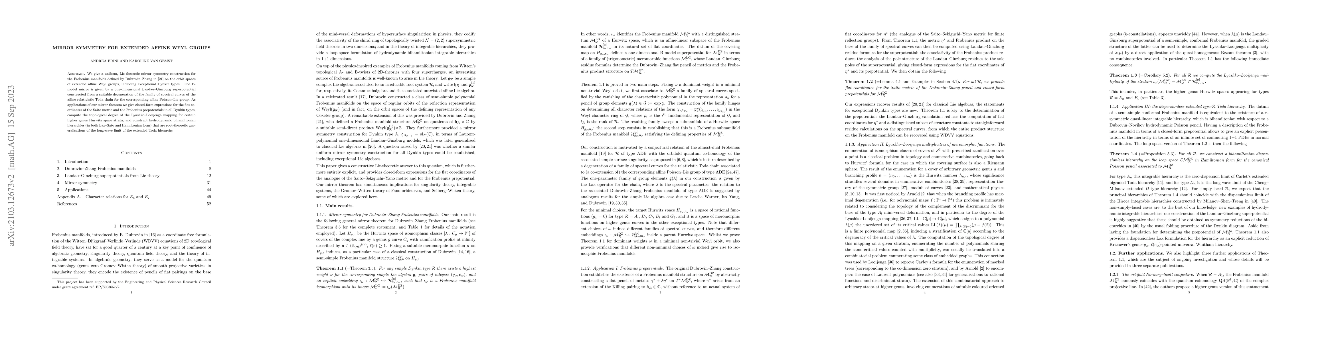 Thumbnail for Mirror symmetry for extended affine Weyl groups
