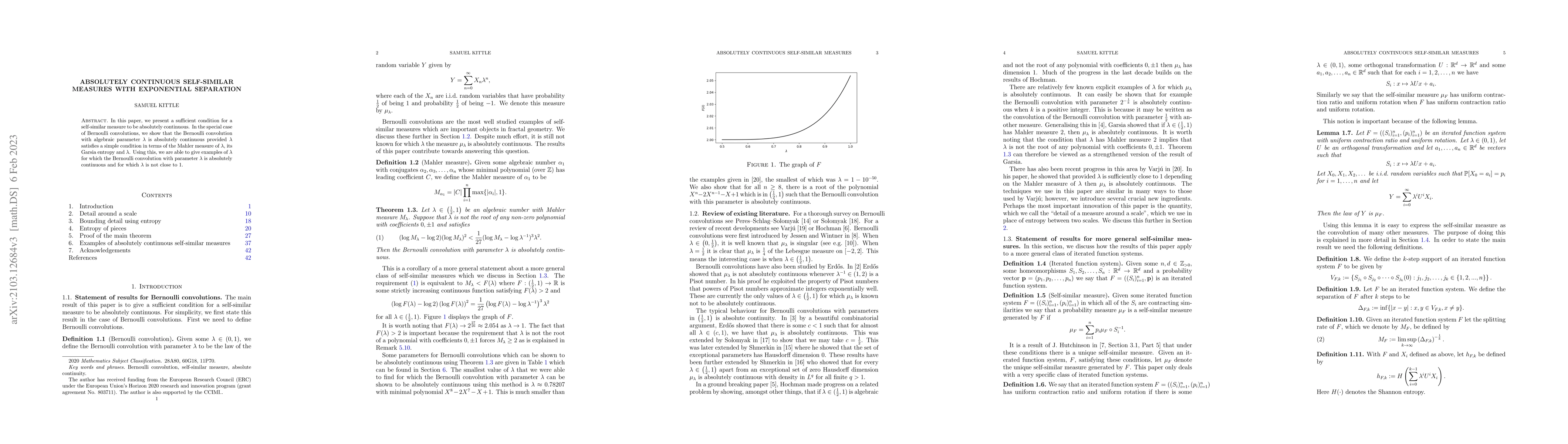 Thumbnail for Absolute Continuity of Self Similar Measures