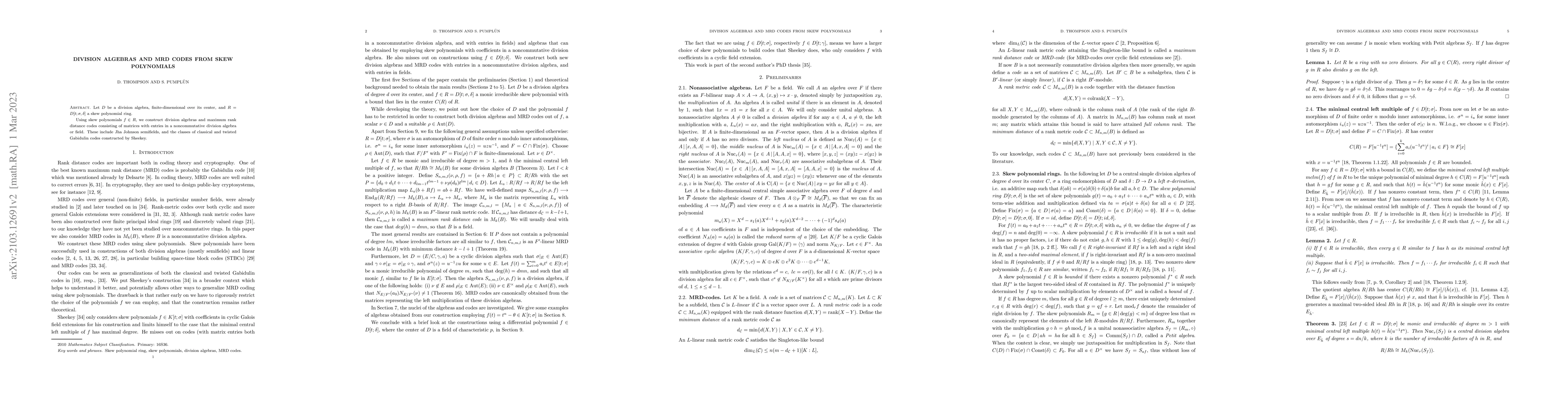 Thumbnail for Division algebras and MRD codes from skew polynomials