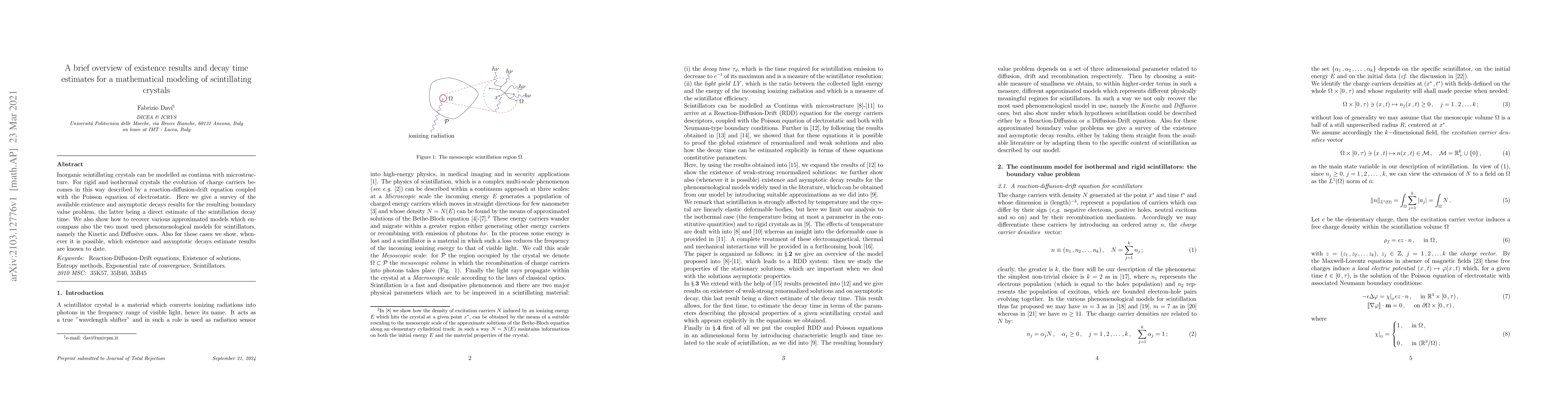 Thumbnail for A brief overview of existence results and decay time estimates for a
  mathematical modeling of scintillating crystals