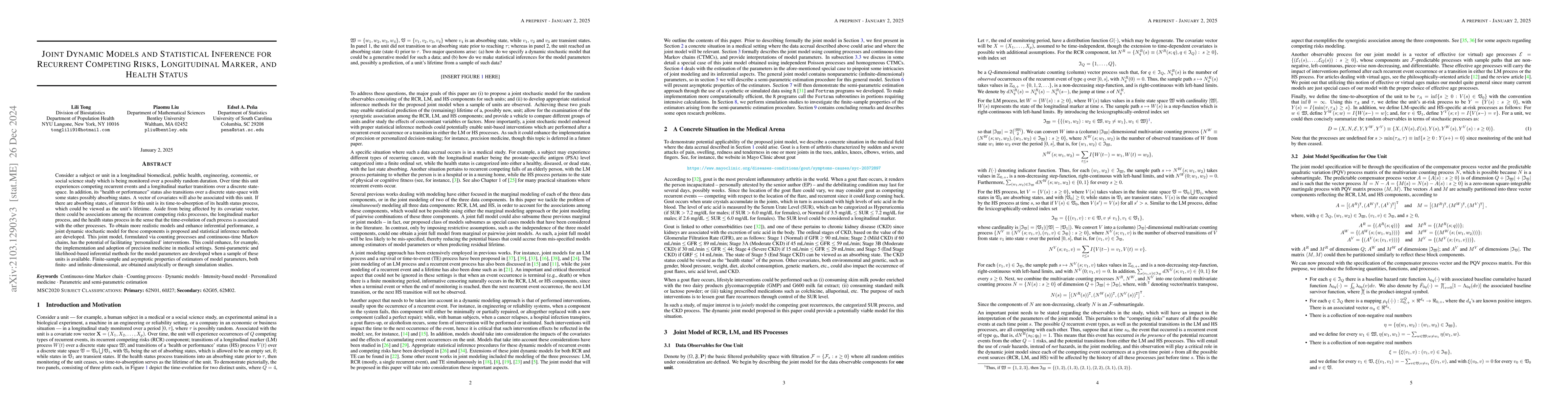 Thumbnail for Joint Dynamic Models and Statistical Inference for Recurrent Competing
  Risks, Longitudinal Marker, and Health Status