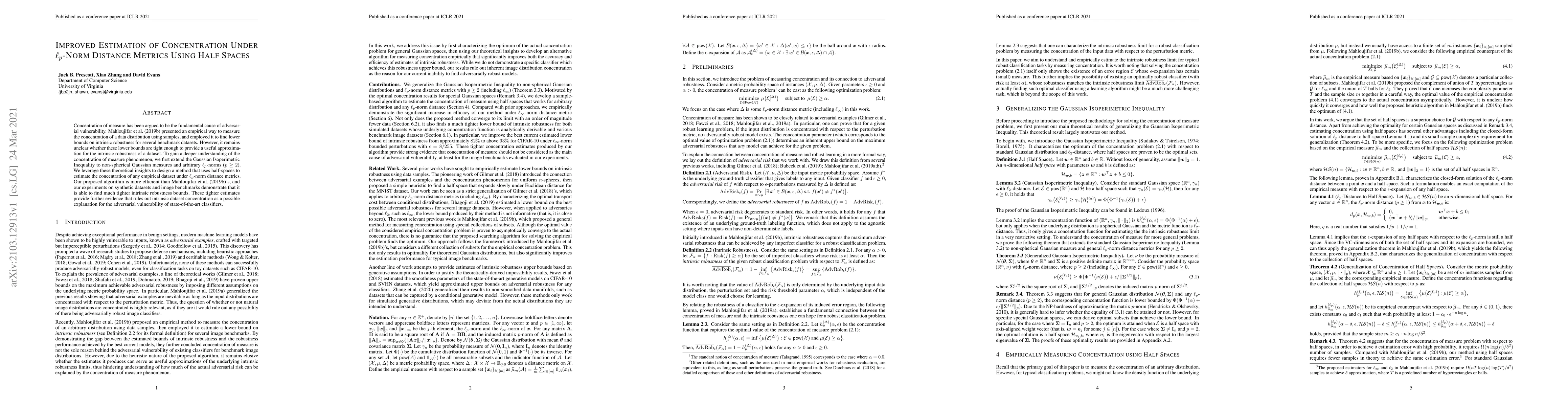 Thumbnail for Improved Estimation of Concentration Under $\ell_p$-Norm Distance
  Metrics Using Half Spaces
