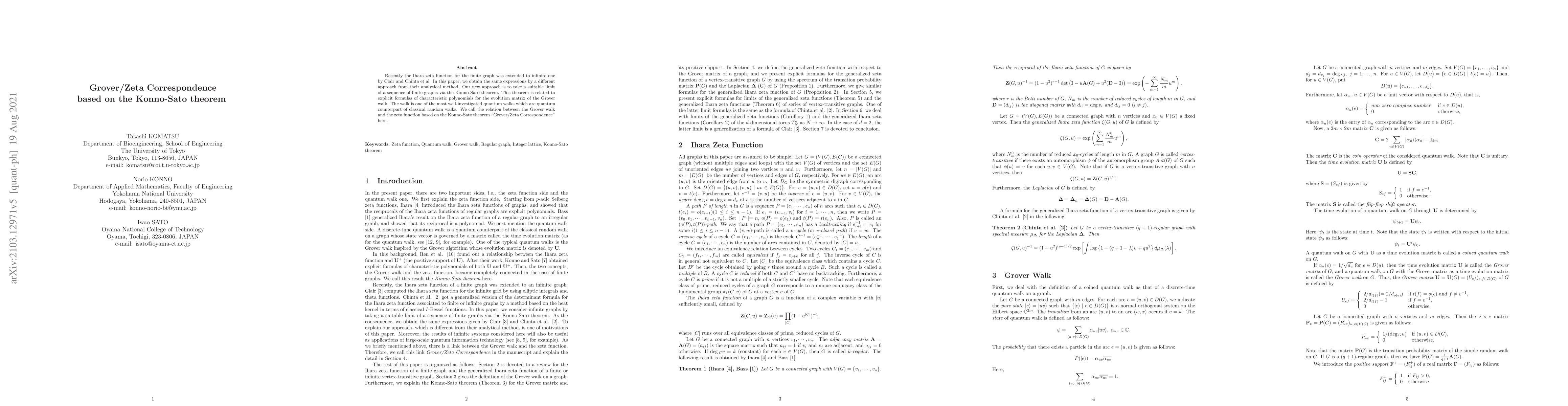 Thumbnail for Grover/Zeta Correspondence based on the Konno-Sato theorem