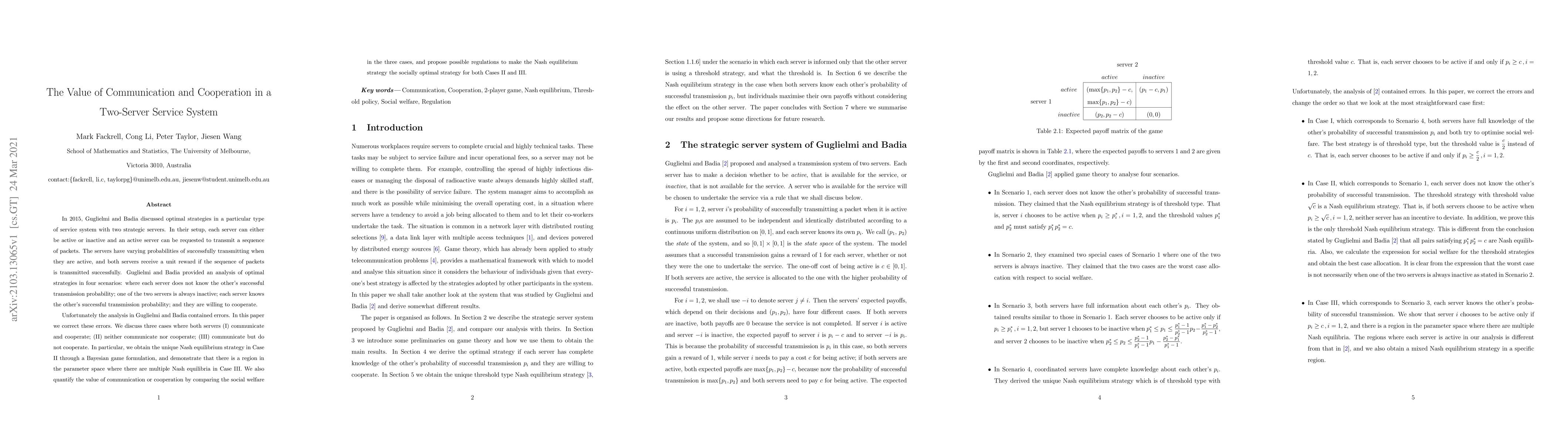 Thumbnail for The Value of Communication and Cooperation in a Two-Server Service
  System