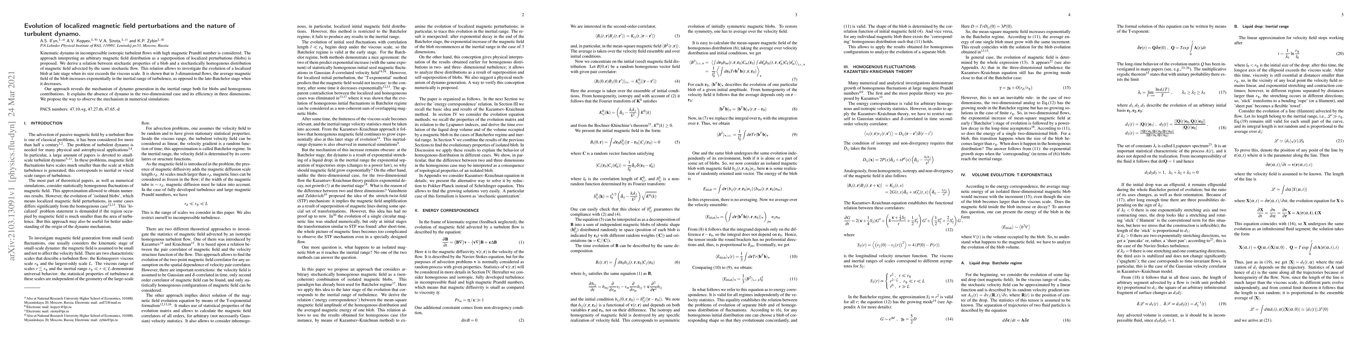 Thumbnail for Evolution of localized magnetic field perturbations and the nature of
  turbulent dynamo
