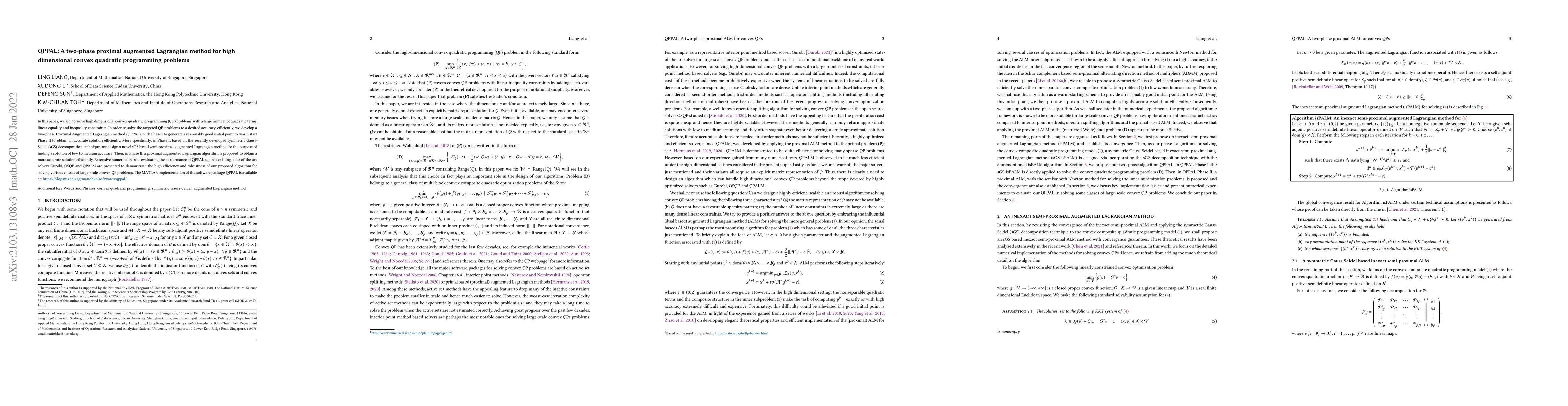 Thumbnail for QPPAL: A two-phase proximal augmented Lagrangian method for high
  dimensional convex quadratic programming problems