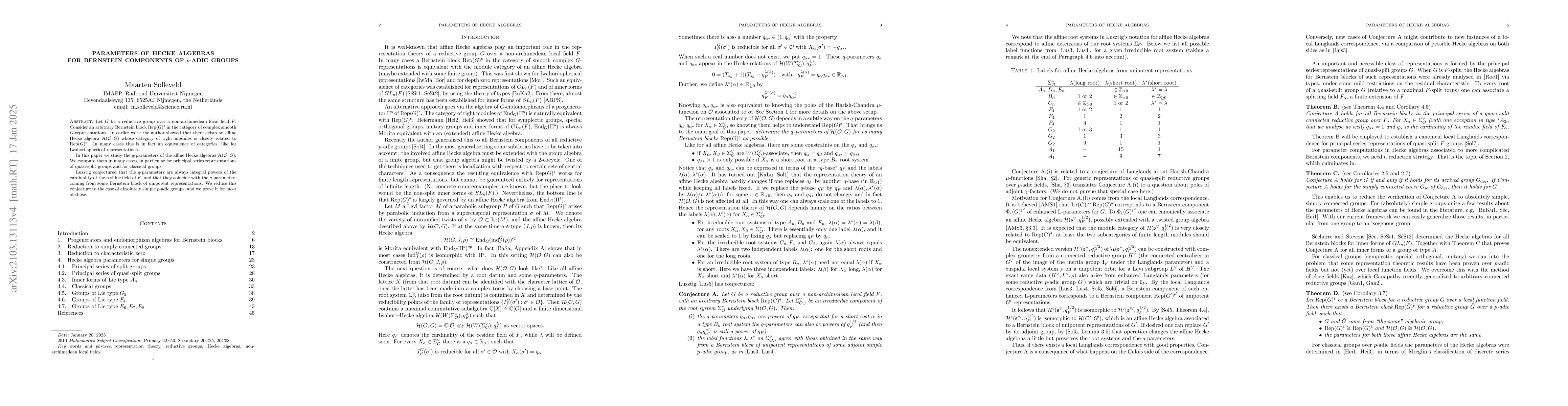 Thumbnail for Parameters of Hecke algebras for Bernstein components of p-adic groups