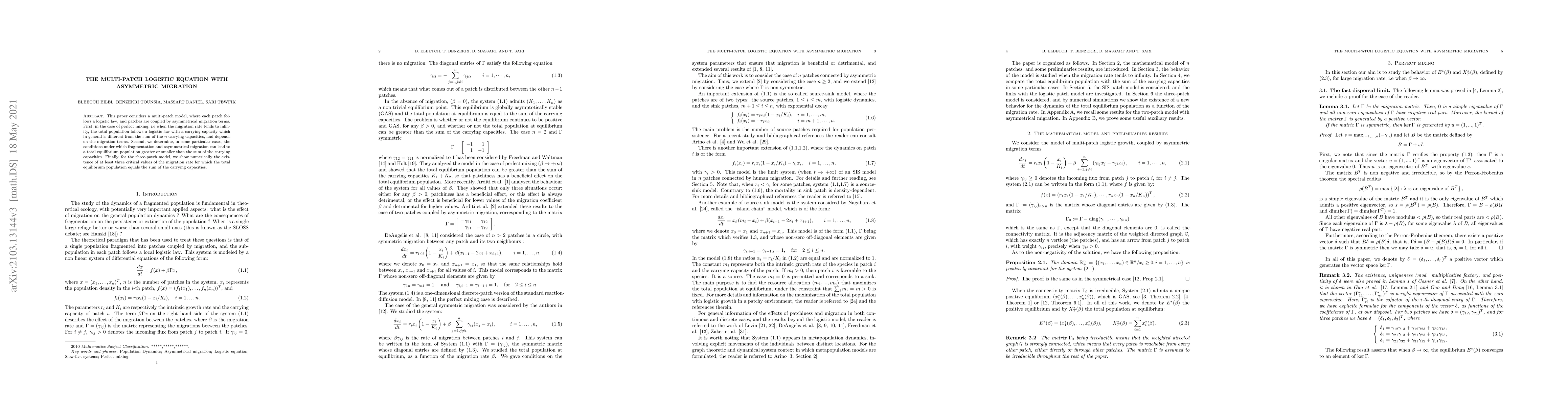 Thumbnail for The multi-patch logistic equation with asymmetric migration