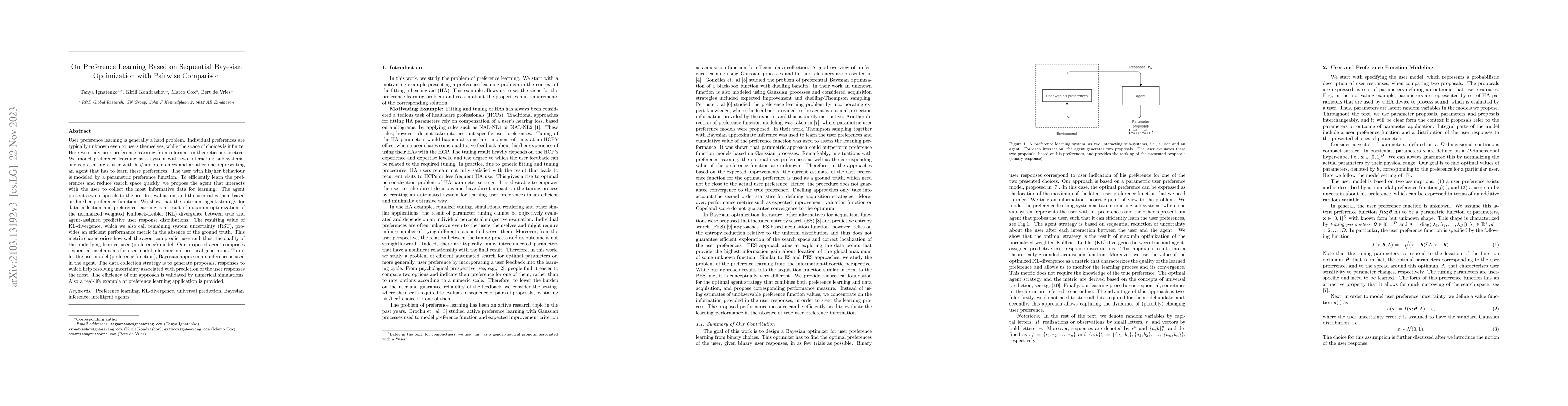 Thumbnail for On Preference Learning Based on Sequential Bayesian Optimization with
  Pairwise Comparison