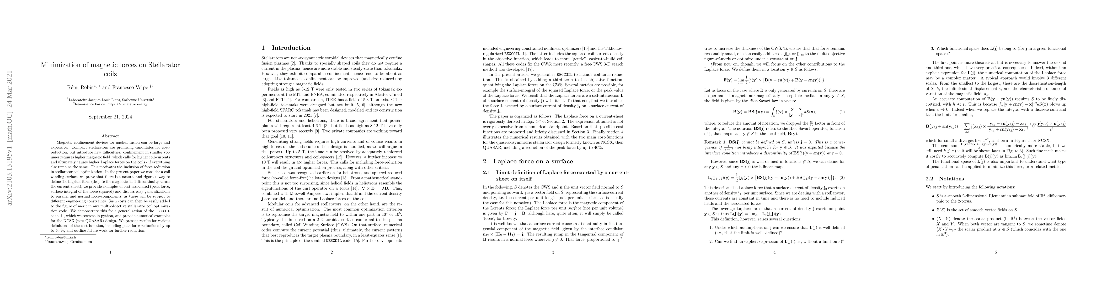 Thumbnail for Minimization of magnetic forces on Stellarator coils