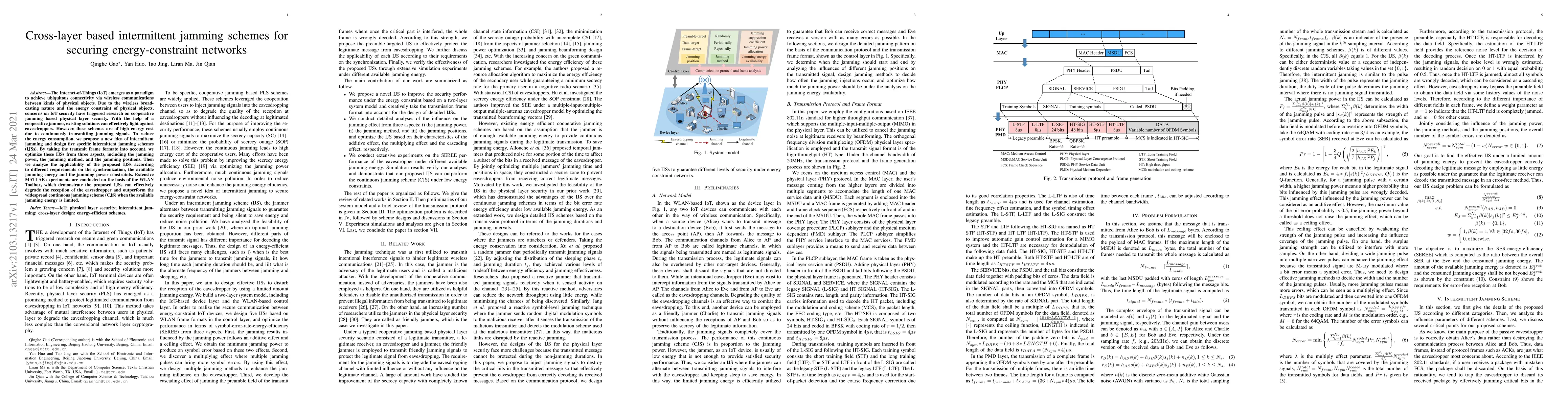 Thumbnail for Cross-layer based intermittent jamming schemes for securing
  energy-constraint networks