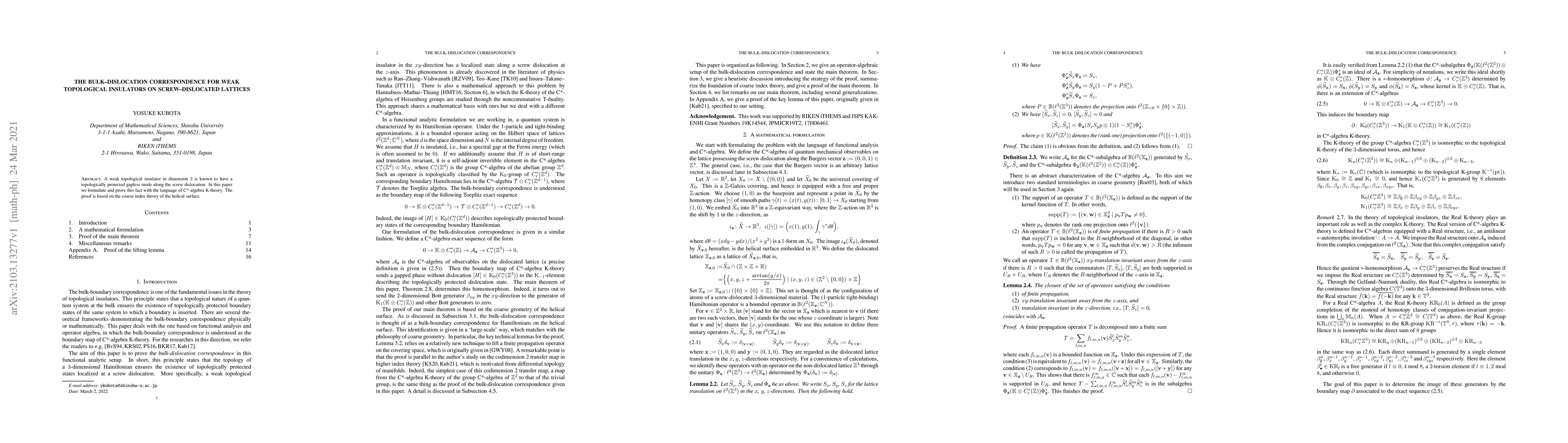 Thumbnail for The bulk-dislocation correspondence for weak topological insulators on
  screw-dislocated lattices