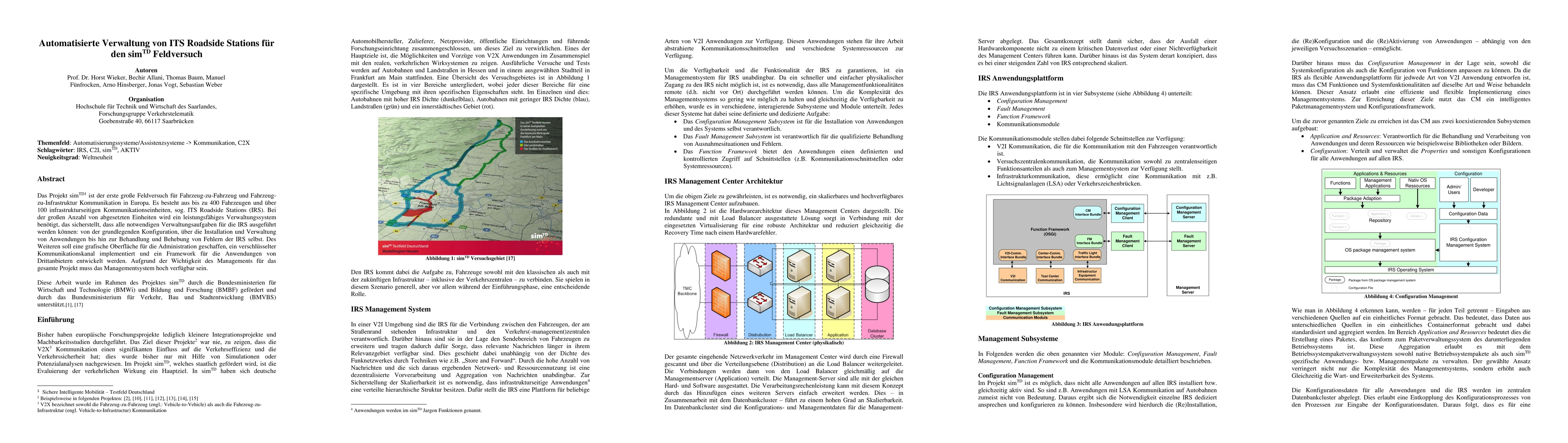 Thumbnail for Automatisierte Verwaltung von ITS Roadside Stations f\"ur den simTD
  Feldversuch