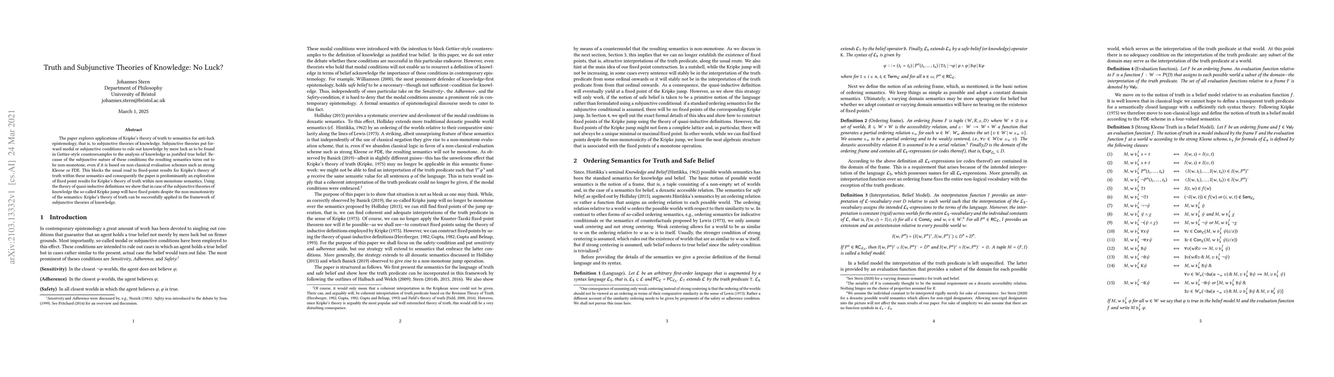 Thumbnail for Truth and Subjunctive Theories of Knowledge: No Luck?