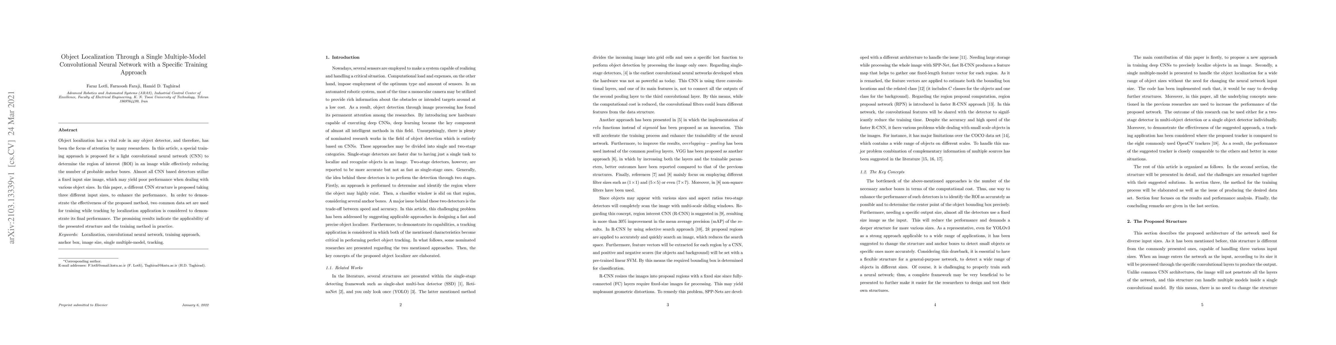 Thumbnail for Object Localization Through a Single Multiple-Model Convolutional Neural
  Network with a Specific Training Approach