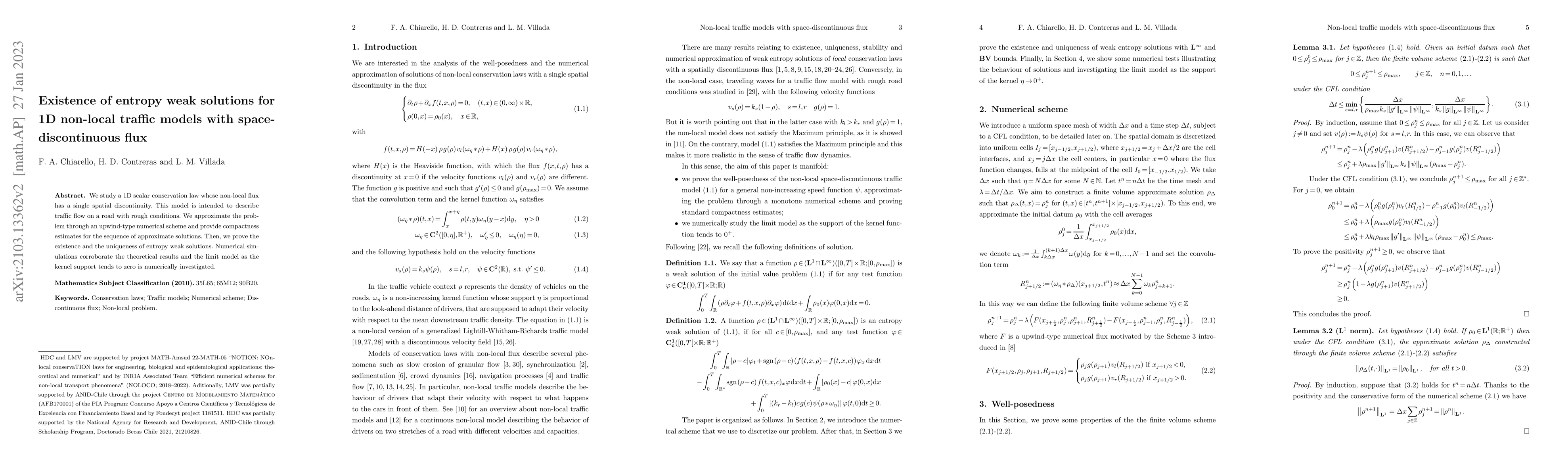 Thumbnail for Existence of entropy weak solutions for 1D non-local traffic models with
  space-discontinuous flux