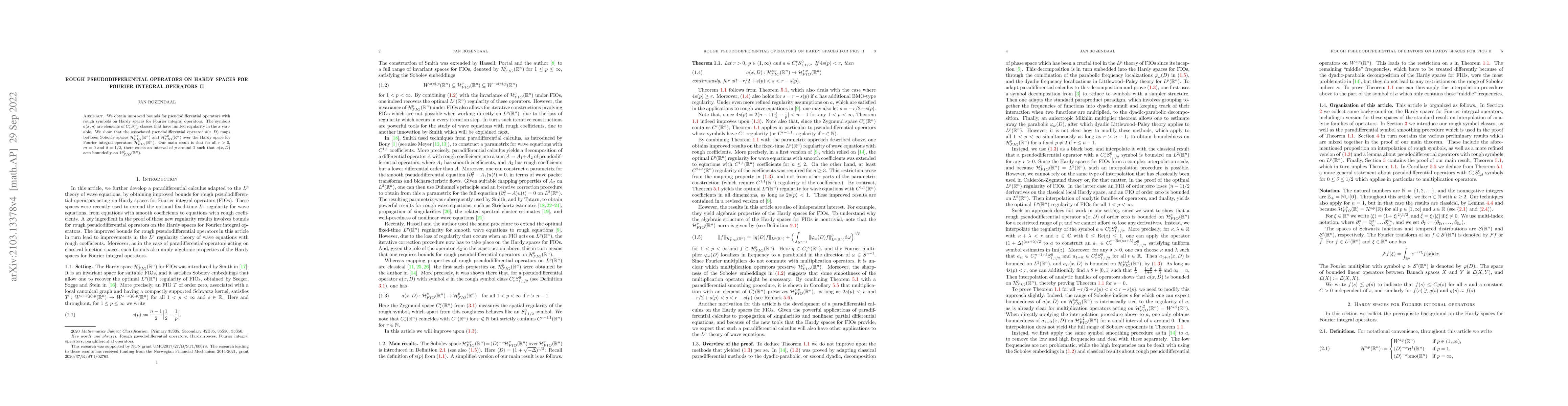 Thumbnail for Rough pseudodifferential operators on Hardy spaces for Fourier integral
  operators II