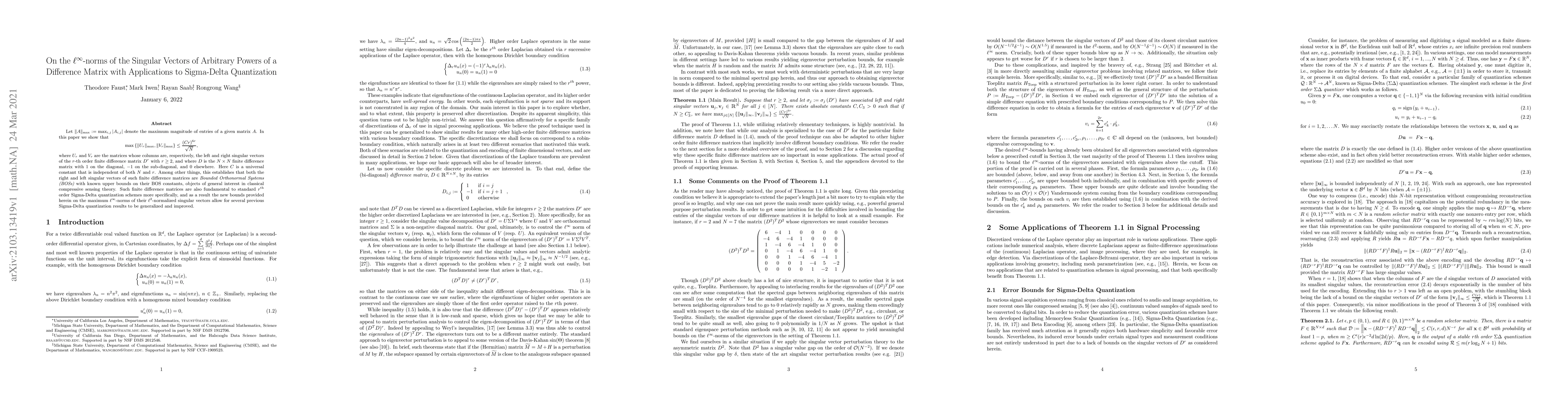 Thumbnail for On the $\ell^\infty$-norms of the Singular Vectors of Arbitrary Powers
  of a Difference Matrix with Applications to Sigma-Delta Quantization