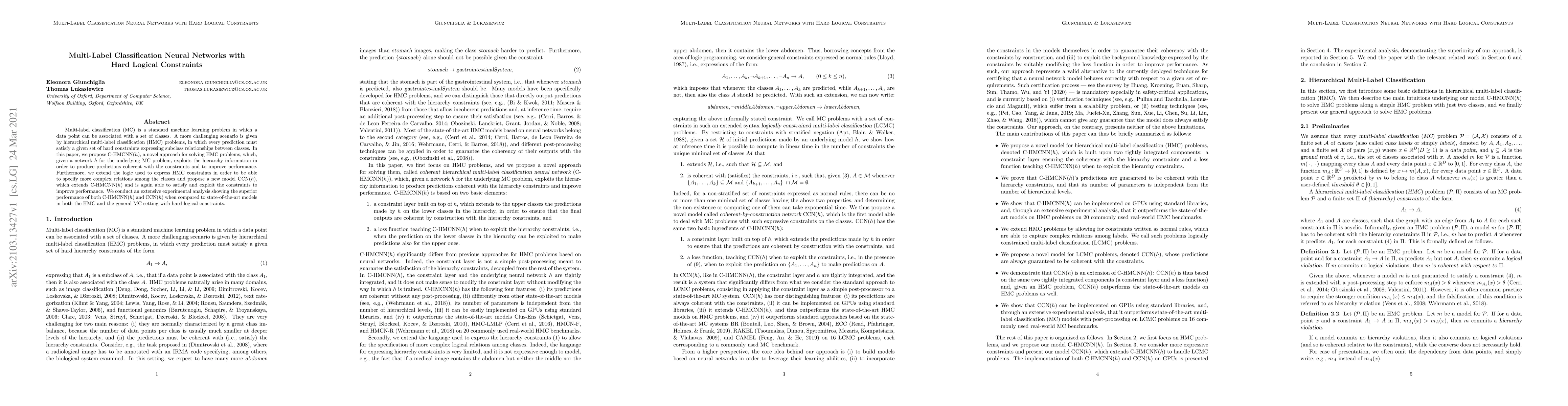 Thumbnail for Multi-Label Classification Neural Networks with Hard Logical Constraints
