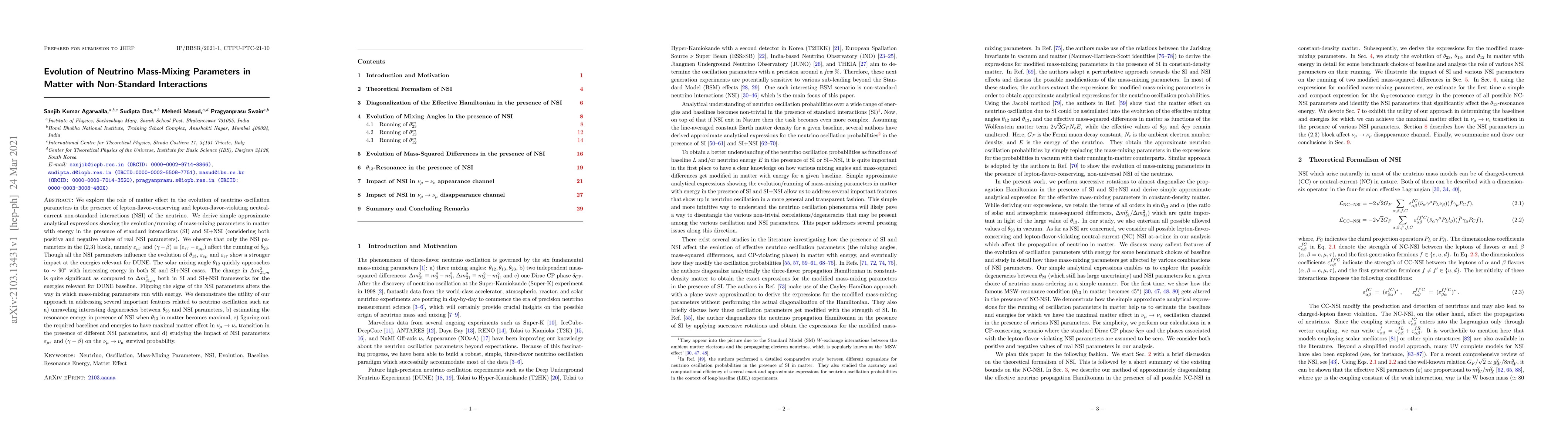 Thumbnail for Evolution of Neutrino Mass-Mixing Parameters in Matter with Non-Standard
  Interactions