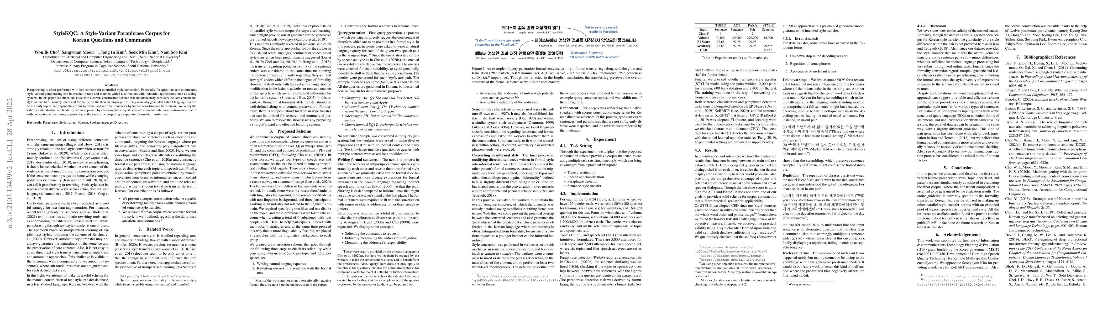 Thumbnail for StyleKQC: A Style-Variant Paraphrase Corpus for Korean Questions and
  Commands