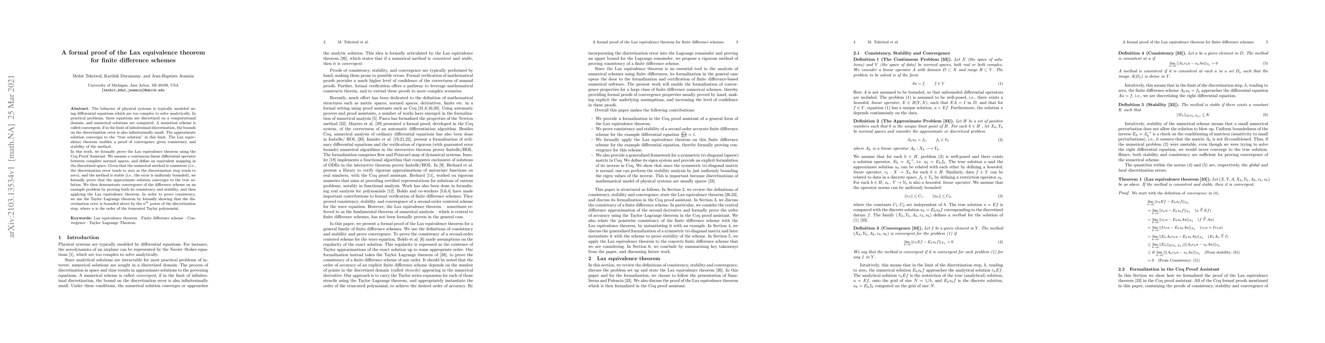 Thumbnail for A formal proof of the Lax equivalence theorem for finite difference
  schemes